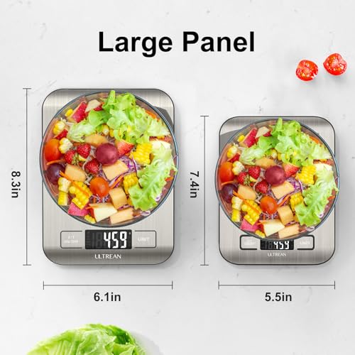 Ultrean Food Scale, 33lb Digital Kitchen Scale for Food Ounces Grams, 304 Stainless Steel, Type-C Charging and Batteries, Perfect for Meal Prep, Cooking, and Baking