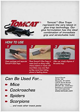 Tomcat Mouse Trap with Immediate Grip Glue for Mice, Cockroaches, and Spiders, Ready-to-Use, 4-Pack (16 Glue Traps)