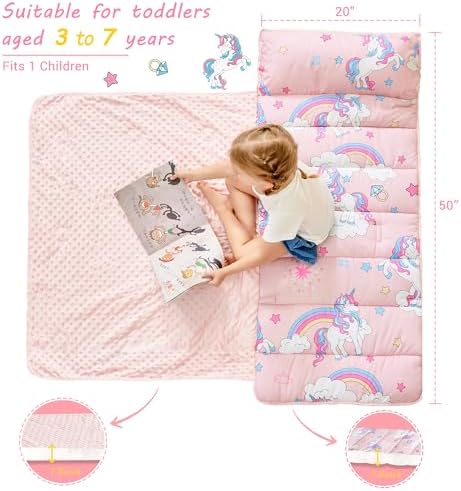 Toddler Nap Mat with Pillow and Blanket, Extra Large Rolled Napping Mats,Slumber Bags for Boys Girls,Kids Sleeping Bag for Daycare, Preschool Travel Camping