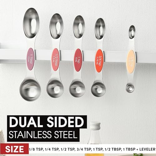 Spring Chef Stainless Steel Metal Magnetic Measuring Spoons Set of 8 with Leveler, Heavy Duty Nesting Teaspoon & Tablespoon Measuring Spoons, Kitchen Gadgets for Baking & Cooking - Desert Sunset