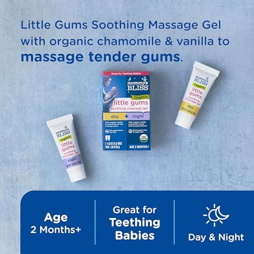 Mommy's Bliss Organic Little Gums Soothing Massage Gel Day and Night Combo, Great for Teething Babies, Age 2 Months+, Sugar Free, Mild & Sweet Flavor, 2 - 0.53 Oz Tubes (Pack of 1)