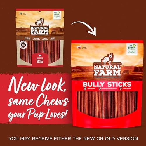 Natural Farm Bully Sticks (6 Inch, 30 Pack), Thin Pizzle Pixie Beef Treats, Grain-Free, High Protein, Best Rawhide Alternative for Small, Puppies or Senior Dogs