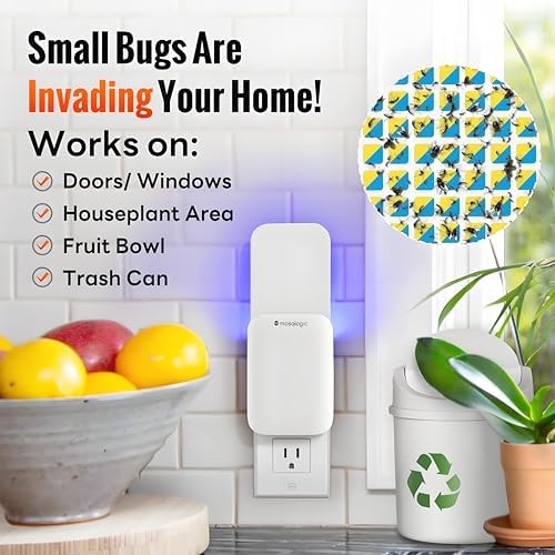Mosalogic Fruit Fly Traps for Indoors Gnat Trap for House Indoor-600 Sqft Protection Area UV Fly Insect Trapper for Fruit Flies,Gnat,Mosquito,and Other Flying Insect Plug in Bug Killer White