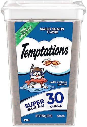 Temptations Classic Crunchy and Soft Cat Treats, Savory Salmon Flavor, 30 oz. Tub