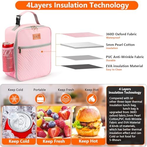 Lunch Bag for Women Insulated Lunch Bag For Men Adults Small Lunch Bag for Office Work - Leakproof Freezable Cooler Bag Reusable Portable Lunch Box (Pink)