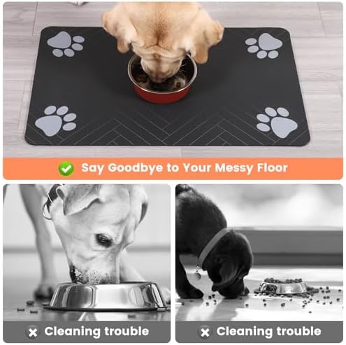 Pet Feeding Mat-Absorbent Pet Placemat for Food and Water Bowl, with Waterproof Rubber Backing, Quick Dry Water Dispenser Mat for Dog and Cat (17"x27", Striped Dark Gray)