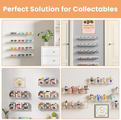 upsimples 4 Pack Acrylic Shelves for Wall Storage, 15" Floating Bookshelves for Kids, Display Shelf Organizer for Bathroom, Bedroom, Living Room, Kitchen, Room Decor, Clear