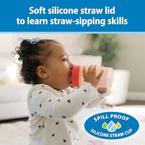 Dr. Brown's Milestones Straw to 360° Cup Set, Convertible Toddler Training Cup Set with Interchangeable Silicone Straw and 360 Degree Cup Lids, Pink Coral, 10 oz/300 mL, BPA Free, 9m+, 2 Pack