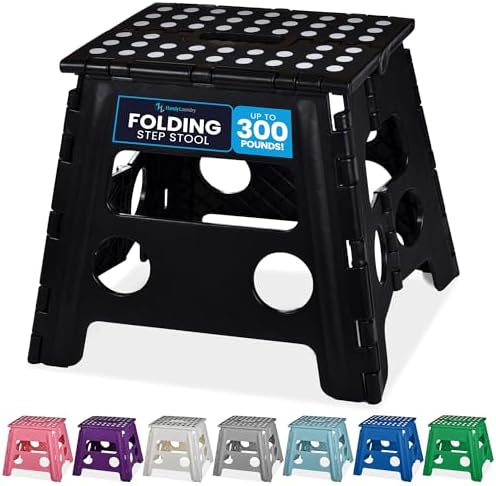 Handy Laundry Folding Lightweight Step Stool is Sturdy Enough to Support Adults and Safe Enough for Kids. Opens Easy with One Flip. Great for Kitchen, Bathroom or Bedroom. (Black- 13 inch)
