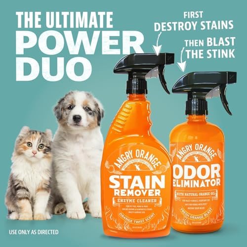 Angry Orange Stain Remover - 32oz Enzyme Pet Cleaner - Dog & Cat Urine Destroyer and Stain Remover - Citrus Spray Cleaning Solution - Puppy Supplies