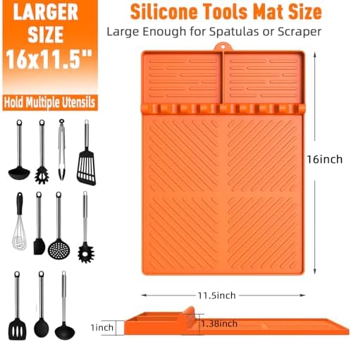 Silicone Grill Mat Compatible with Blackstone, Silicone Griddle Tools Mat with Drip Pad, Spatula Mat for Outdoor Grill Kitchen Counter (Orange)