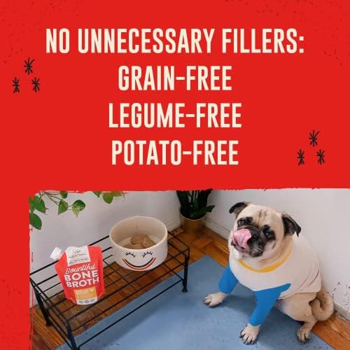 Stella & Chewy's Human-Grade Grass-Fed Beef Bone Broth for Dogs - Joint & Gut Health Liquid Food Topper with Collagen & Turmeric, 16 Fl Oz Resealable Pouch (Pack of 6)