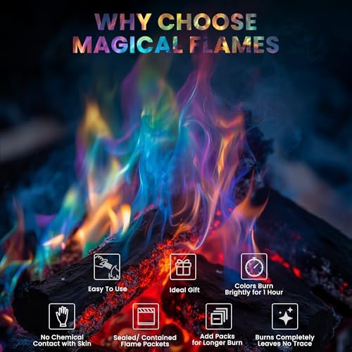 Magical Flames Fire Color Changing Packets Fire Pit (25 Pack), Fire Color Packets for Camping Essentials, Campfire, Bonfire & Fireplaces, Campfire Accessories