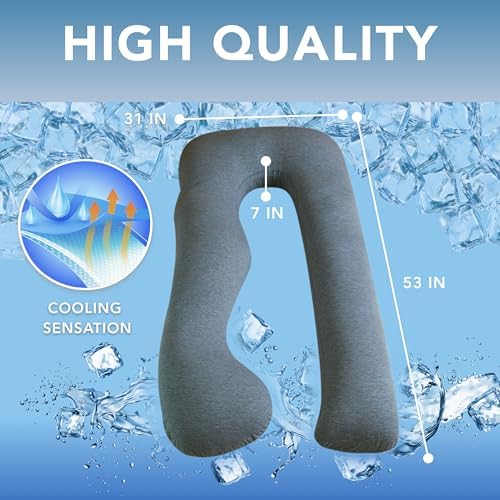 Pharmedoc Pregnancy Pillows, U-Shape Full Body Pillow - Solid – Cooling Removable Cover Dark Grey – Pregnancy Pillows for Sleeping – Body Pillows for Adults, Maternity Pillow and Pregnancy Must Haves