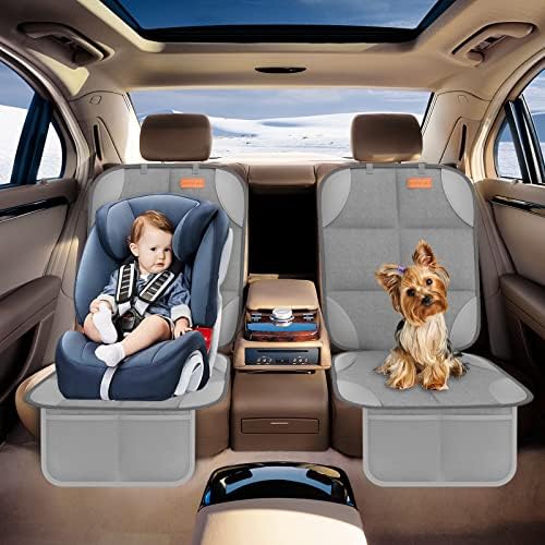 2 Pack Car Seat Protector - 600D Fabric Waterproof Carseat Protector with Thickly Padded to Protect Your Car Seats from Child Seats and Pets (Light Grey)