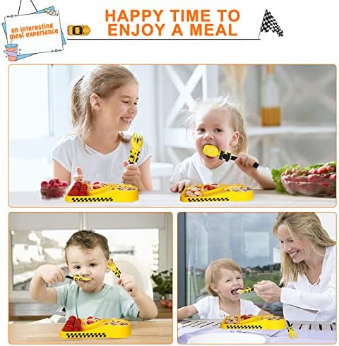 Construction Toddler Utensils - Toddler Forks and Spoons - Kids Construction Truck Toys - Forks and Spoons Silverware Set - Christmas Birthday Gift Kids Toys for 1 2 3 4 5 year old, Yellow