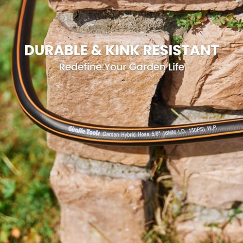 Giraffe Tools Garden Hose 6ft x 5/8", Short Water Hose Heavy Duty, Lightweight, Flexible Hybrid Hose with Swivel Handle, Male to Female Fittings
