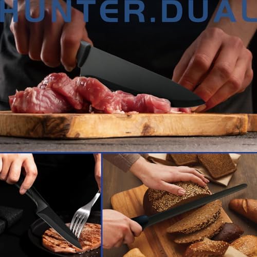 Knife Set, 8-Piece Kitchen Knife Set for Chef, Sharp Knife Set with Universal Knife Block, Anti-Rust Kitchen Knife Block Set, Ergonomical Design (Black)