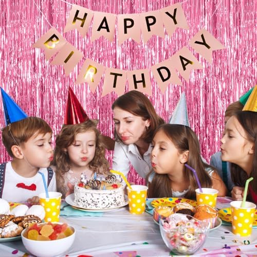 5 Pack Pink Tinsel Curtain Party Backdrop Foil Fringe Birthday Photo Booth Streamer Backdrop Theme Decorations