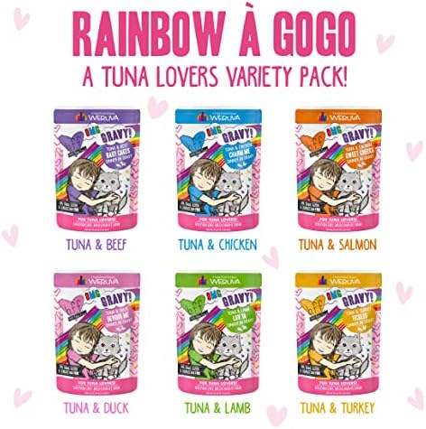Weruva B.F.F. OMG - Best Feline Friend Oh My Gravy!, Rainbow A Gogo Variety Pack! Cat Food, 3oz Pouch (Pack of 12)