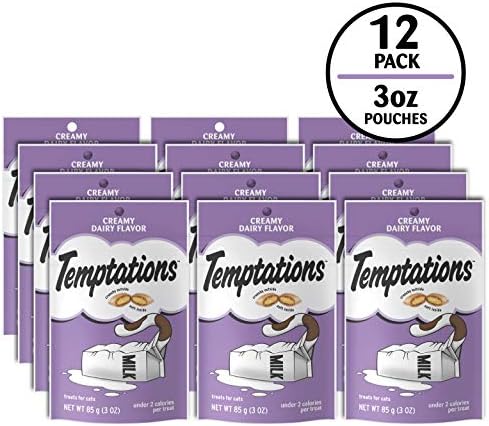 Temptations Classic Crunchy and Soft Cat Treats, Creamy Dairy Flavor, 3 oz. Pouch (Pack of 12)