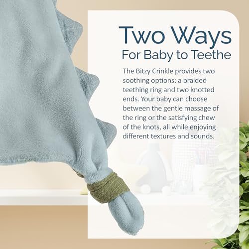 Itzy Ritzy - Bitzy Crinkle Sensory Toy Dinosaur with Crinkle Sound for Babies & Toddlers - Features Soft Braided Teething Ring & Textured Ribbons, Designed for Ages 0 Months and Up, Dinosaur
