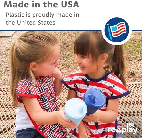 Re-Play Sippy Cups for Toddlers - 10 Oz. Reusable Spill Proof Cups for Kids, Dishwasher/Microwave Safe - Made in USA - Set of 4-3.13" x 6.25" - True Blue