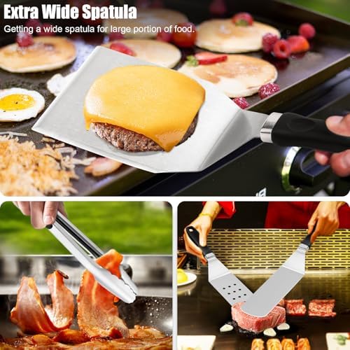 27pcs Griddle Accessories Kit for Blackstone, Professional Hibachi Flat Top Grill Tools, Enlarged Spatula Gift Set with Basting Cover,Burger Press Patty Maker for Outdoor BBQ Teppanyaki