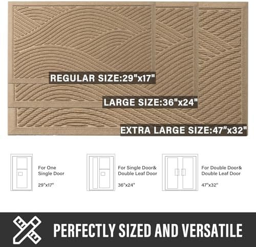 Sturdy Front Door Mat, Absorbent Muddy Dirt Resist Welcome Door Mats Outdoor Indoor, Stain and Fade Resistant, Non-Slip Backing Entry Mat Low Profile Doormat for Entryway, 29×17, Beige