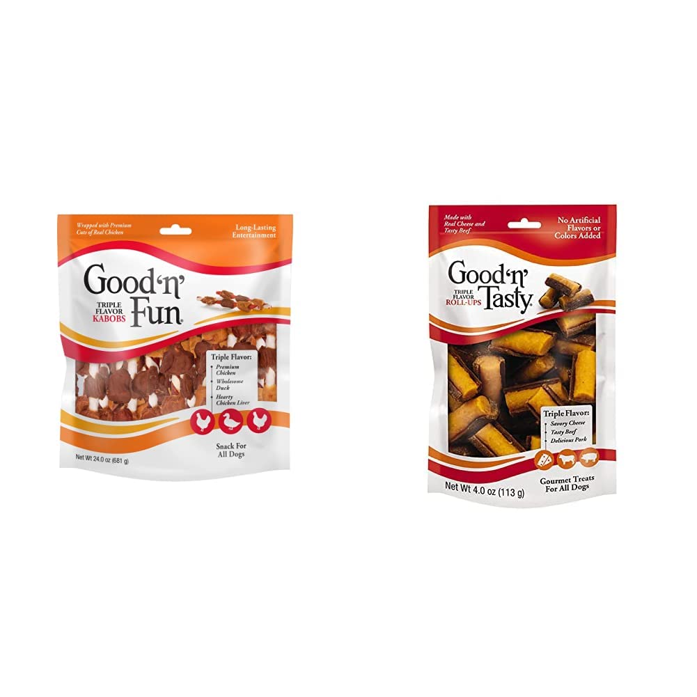Good'N'Fun Triple Flavored Rawhide Kabobs 24oz & Good 'n' Tasty Cheese & Beef Roll Up 4oz