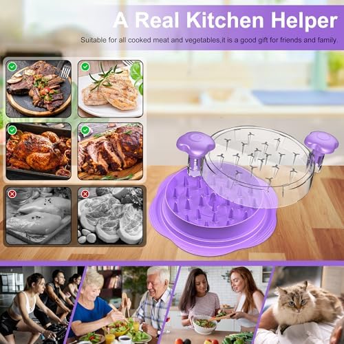 Chicken Shredder Large Chicken Breast Shredder Tool Twist with Brush&Fork, Visible Meat Shredder Machine, Anti-Slip Strip, Ergonomic Handle, BPA Free, Suitable for Pork Beef Chicken(Purple)