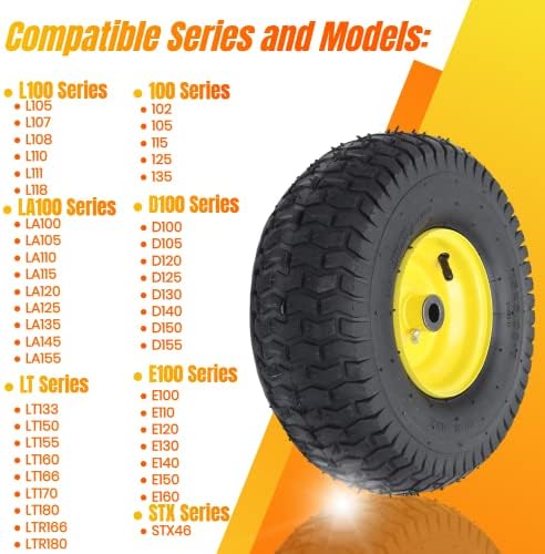 AR-PRO Exact Replacement 15" x 6.00-6" Front Tire and Wheel Assemblies Compatible with John Deere Riding Mowers 100 and D100 Series - 3" Centered Hub and 3/4" Bushings, 4Ply Pneumatic (Set of 2)