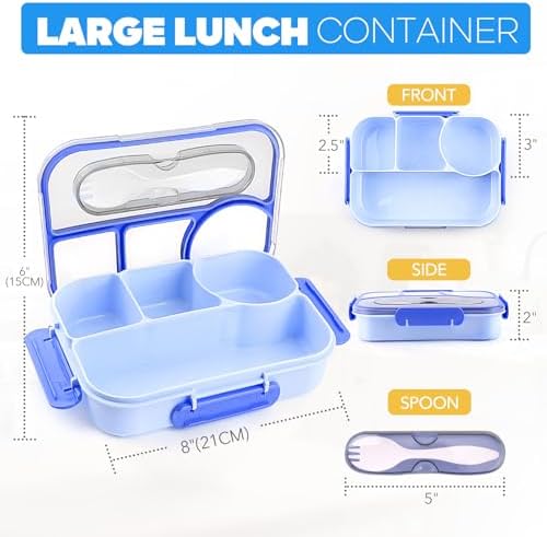 EASYFUN Bento Box Adult, Lunch Box kids, 4-Compartment Lunch Containers, Drop-Proof, Dishwasher Safe & Made with BPA-Free Materials (Blue)