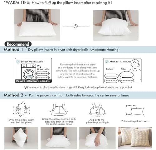 MIULEE Set of 2 Throw Pillow Inserts 20x20 Inches, Nowoven Decorative Pillow Inserts for Living Room