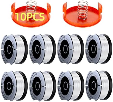 10 Pack Weed Eater String Compatible with Black+Decker, AF-100 0.065" Weed Wacker String Refill 240ft Automatic Feed String Trimmer Replacement Spool Line for Black&Decker(8 Spool+2 Cap+2 Spring)
