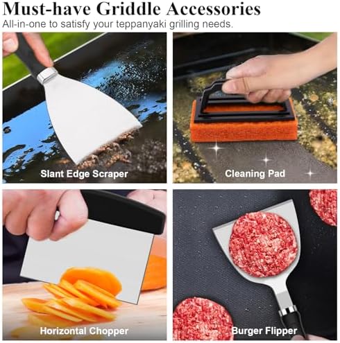 27pcs Griddle Accessories Kit for Blackstone, Professional Hibachi Flat Top Grill Tools, Enlarged Spatula Gift Set with Basting Cover,Burger Press Patty Maker for Outdoor BBQ Teppanyaki