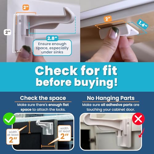 Upgraded Invisible Baby Proofing Cabinet Latch Locks (10 Pack) - No Drilling or Tools Required for Installation, Works with Most Cabinets and Drawers, Works with Countertop Overhangs, Highly Secure