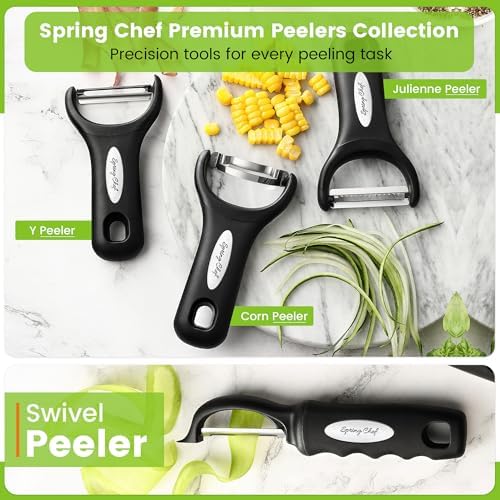 Spring Chef Premium Swivel Vegetable Peeler, Soft Grip Handle and Ultra Sharp Stainless Steel Blades - Perfect Kitchen Peeler For Veggie, Fruit, Potato, Carrot, Apple - Black - Set of 2