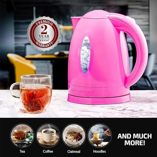 OVENTE Electric Kettle, 1.7L Fast Boiling Water Heater for Coffee or Tea, BPA Free with Water Level Gauge, Auto Shut-Off, Boil-Dry Protection, Indicator Light and Removable Filter, Pink KP72P