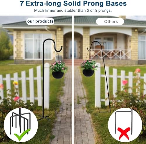 84" Shepherds Hooks for Outdoor, Heavy Duty Bird Feeder Pole with 7 Prongs Base for Hanging Lantern, Hummingbird Feeder, Plant Baskets, Shepherds Hook for Bird Feeders for Outside, 1 Pack