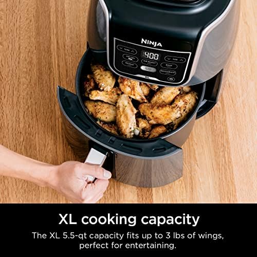 Ninja Air Fryer XL, 5.5 Qt. Capacity that can Air Fry, Air Roast, Bake, Reheat & Dehydrate, with Dishwasher Safe, Nonstick Basket & Crisper Plate and a Chef-Inspired Recipe Guide, Grey, AF150AMZ