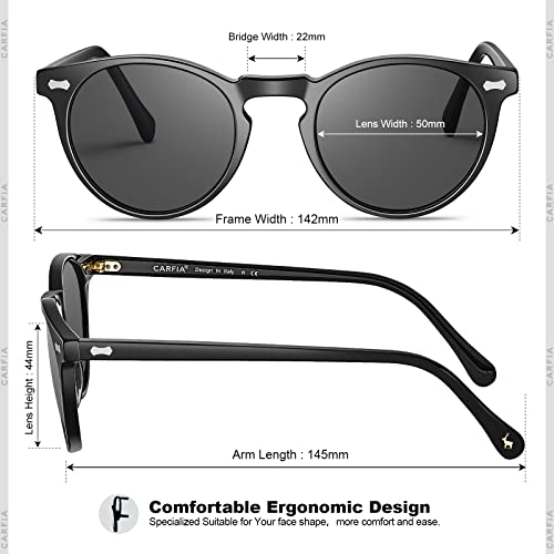 CARFIA Vintage Polarized Sunglasses for Men UV400 Protection Retro Fashion Eyewear Hand-crafted Acetate Frame CA5288L