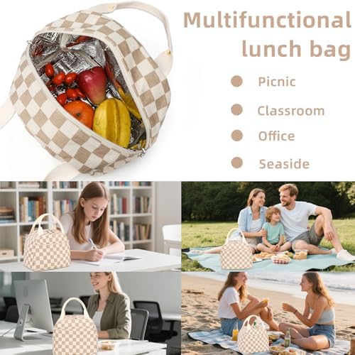 LEDAOU Lunch Box for Women Insulated Lunch Bag Corduroy Lunch Tote Bags Leakproof Cooler Lunch Case for Travel Work Picnic
