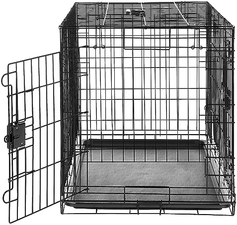 Amazon Basics Durable, Foldable Metal Wire Dog Crate with Tray, Double Door, 36 x 23 x 25 in, Black