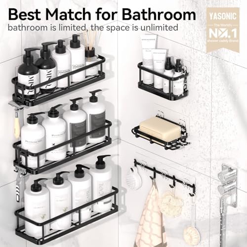 YASONIC Shower Caddy, 100% Rustproof Shower Shelves for Inside Shower, No Drilling Bathroom Organizers and Storage, 6 Pack Large Capacity Bathroom Caddy for Kitchen & Home Decor