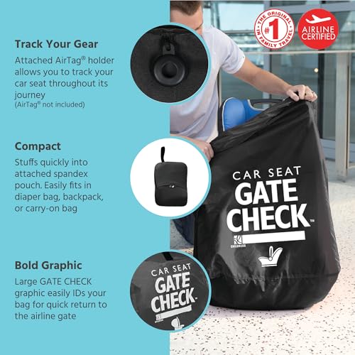 J.L. Childress Gate Check Bag for Car Seats - Travel Bag for Airplane - Includes AIRTAG Holder - Fits All Baby Car Seats, Infant Carriers & Child Booster Seats, Black
