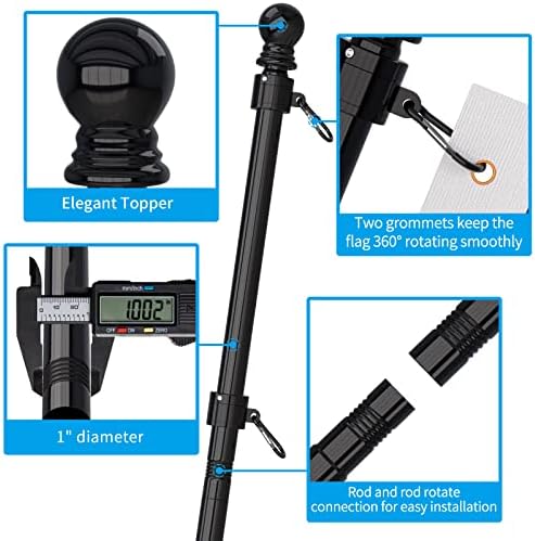 ZMTECH Flag Pole - Upgraded Bracket, 6 FT Stainless Steel Flag Poles for Outside House, Residential or Commerical, Tangle Free Flag Pole Kit for American Flag (Without Flag, Black)
