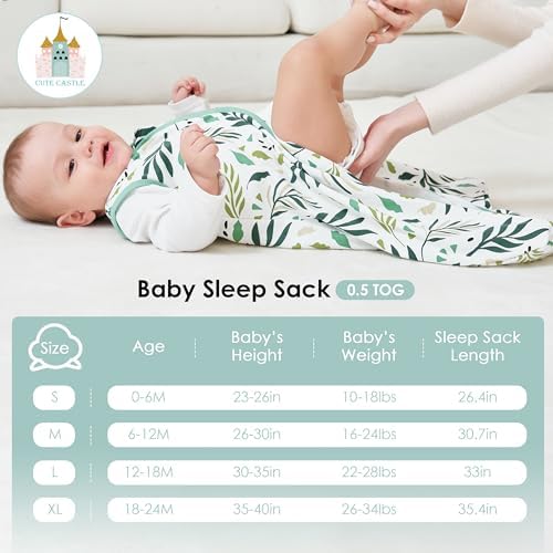 Cute Castle Baby Sleep Sack 0-6 Months - Lightweight 100% Cotton 2-Way Zipper TOG 0.5 Infant Wearable Blanket, Newborn Essentials Toddler Sleep Clothes (3 Pack Green)