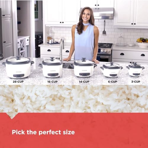 BLACK+DECKER 16-Cup Rice Cooker, 8-Cup Uncooked Rice, Steaming Basket, Removable Non-Stick Bowl, One Touch, Keep Warm