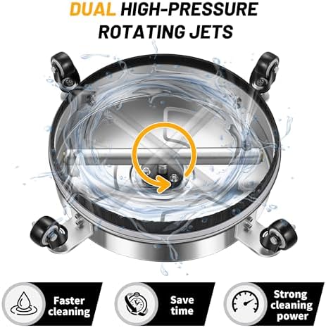14" Pressure Washer Surface Cleaner with 4 Wheels - Stainless Steel Surface Cleaner for Pressure Washer Attachment for Concrete, Patio, Sidewalk, Deck and Driveways - PWS14